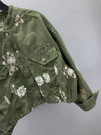 Floral Embroidered Cropped Denim Jacket