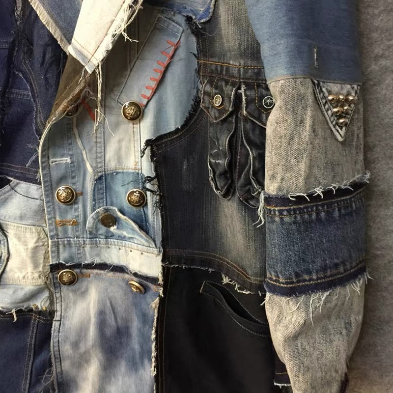 Upcycled Patchwork Denim Trench Coat
