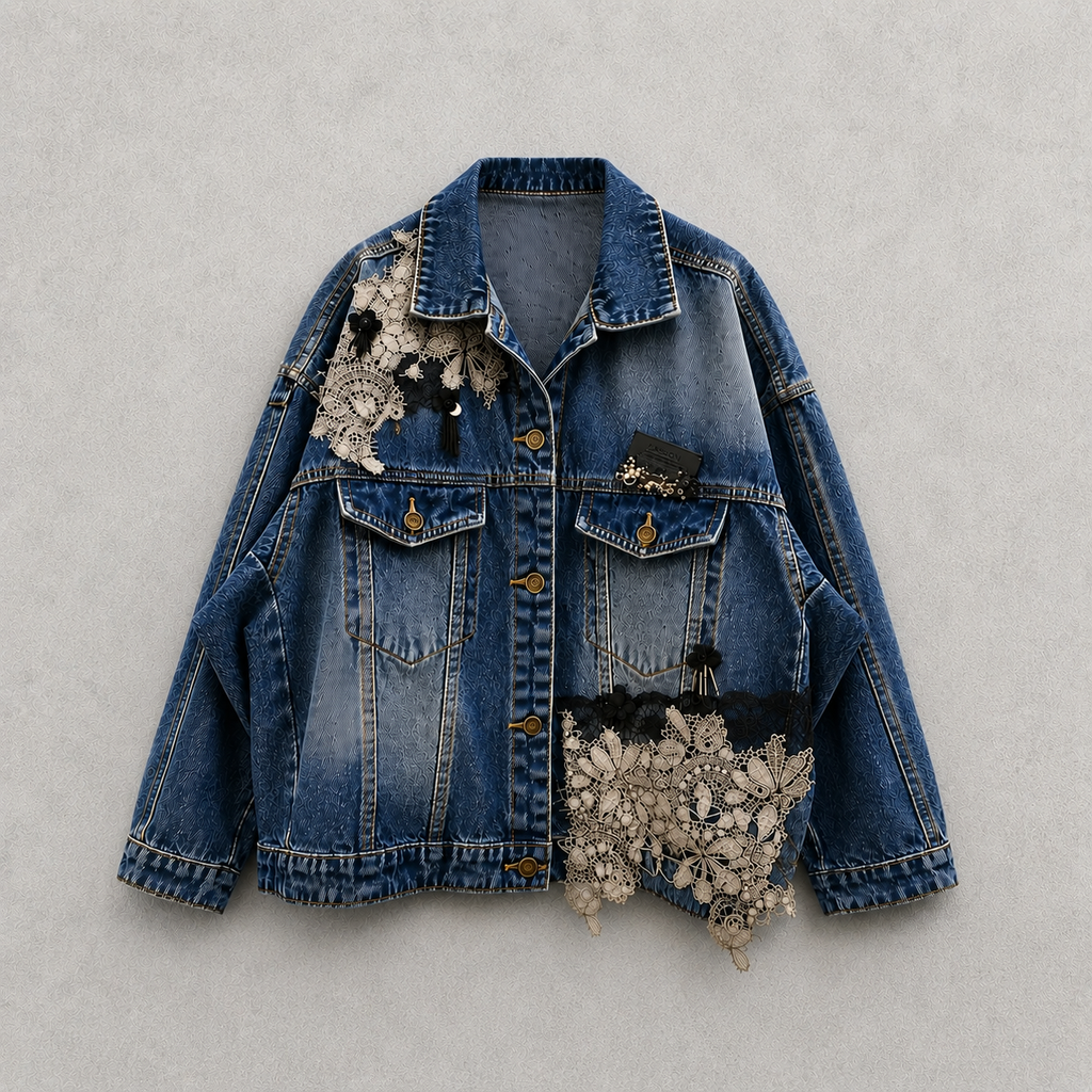 Midnight Lace Reworked Denim Jacket (E)