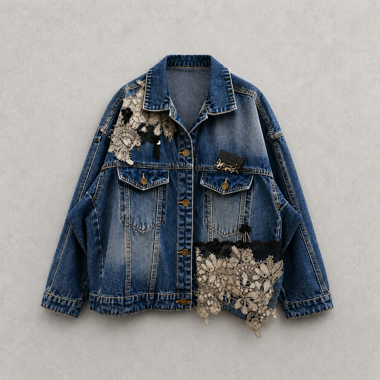 Midnight Lace Reworked Denim Jacket (E)