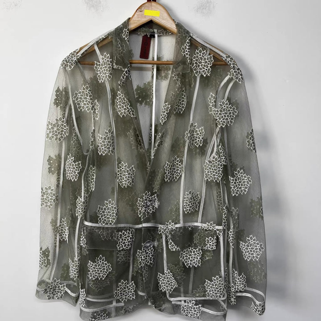 Olive Sheer Embroidered Blazer