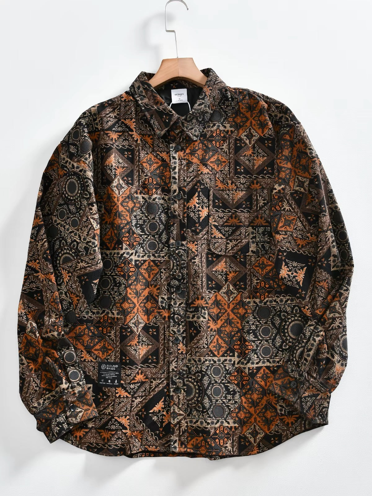 Sable Folk Print Patchwork Shirt