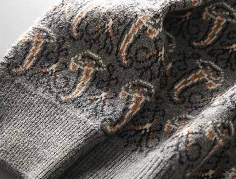 Mushroom Jacquard Knit Sweater