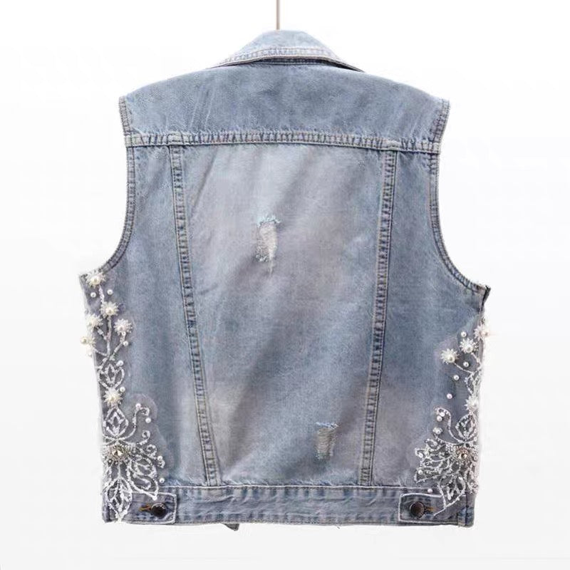 Daisy Lace Denim Vest