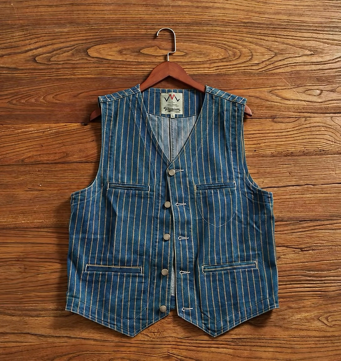 Railroad Stripe Denim Work Vest