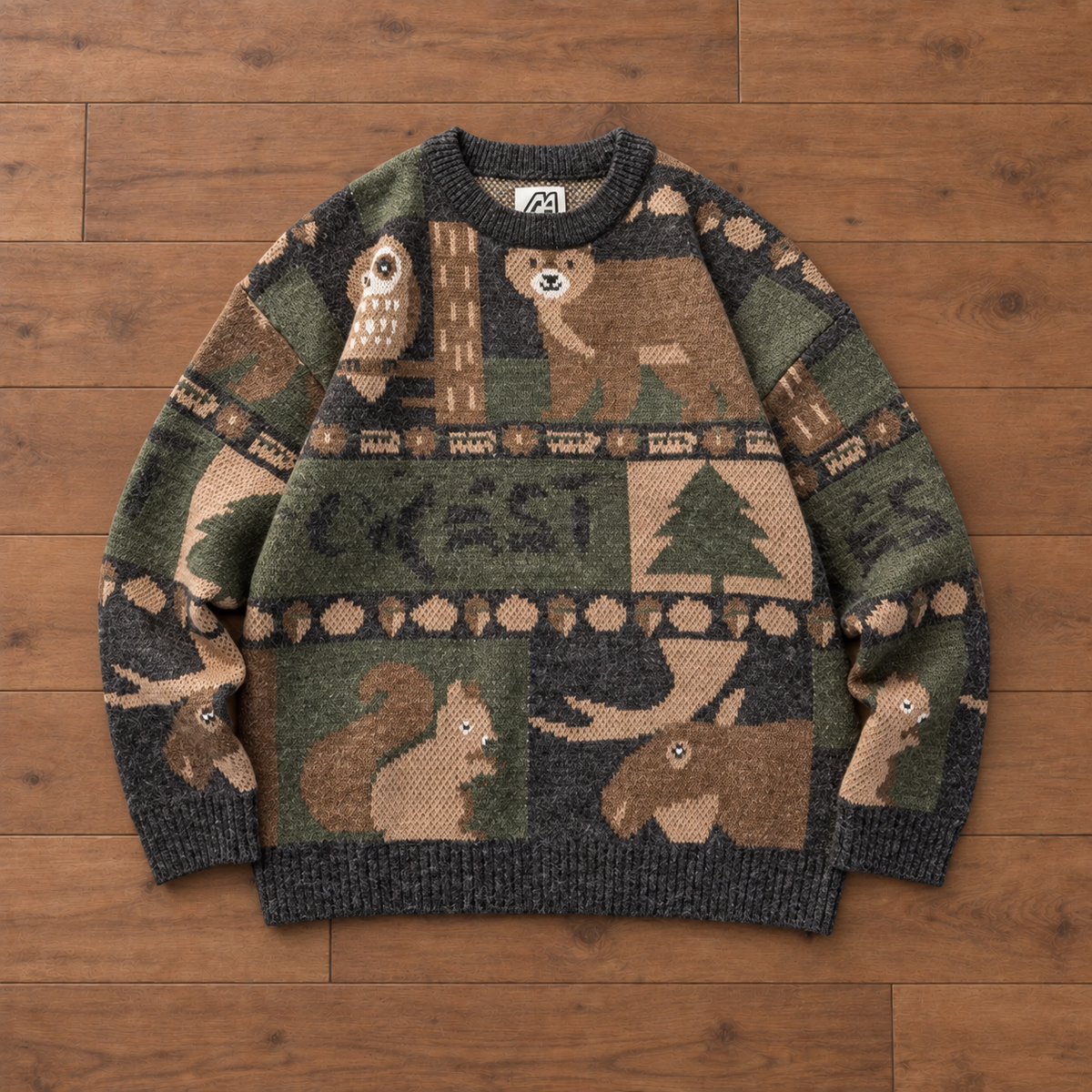 Woodland Animal Patchwork Knit Sweater