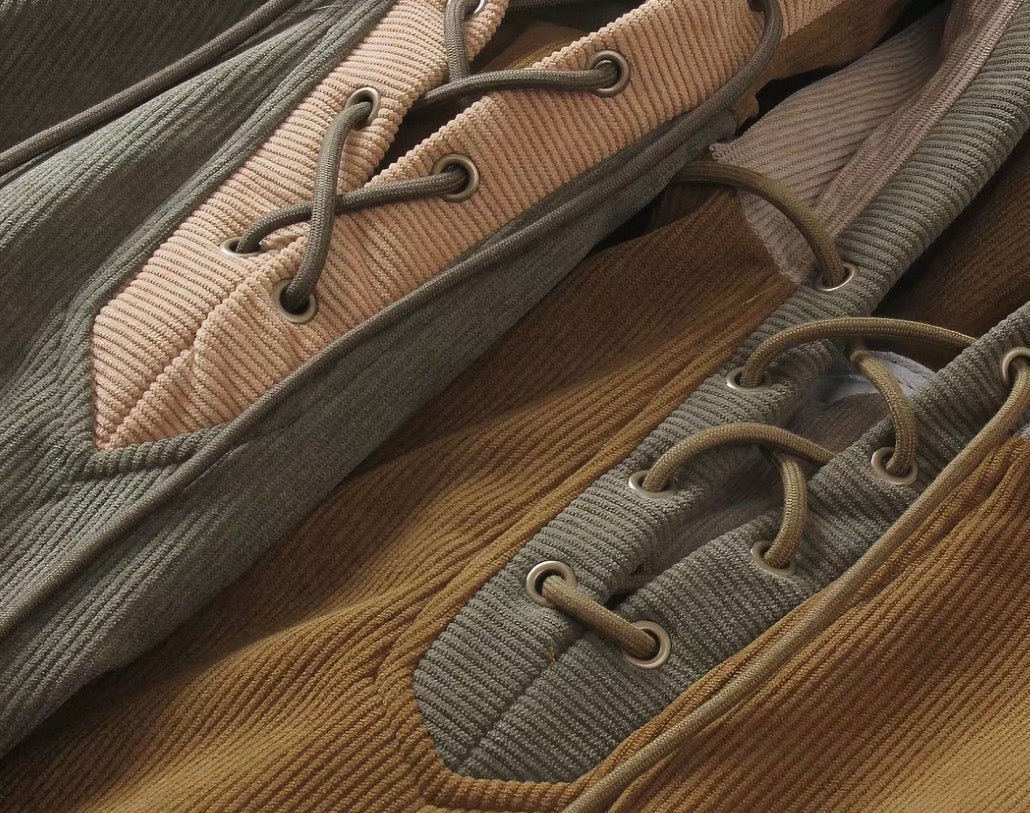 Colorblock Lace-Up Corduroy Hoodie