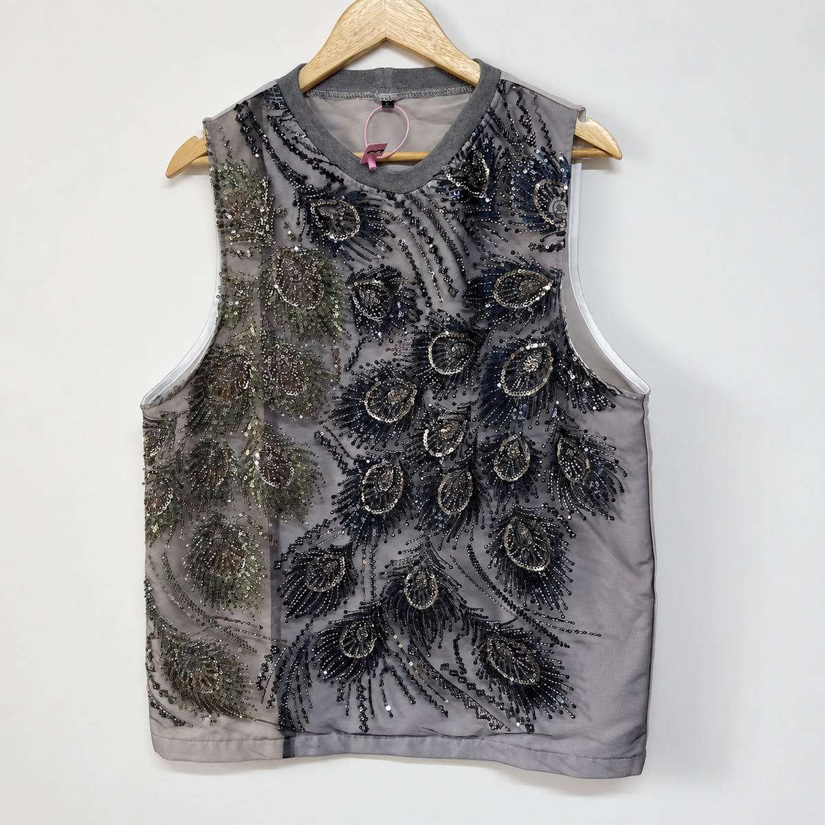 Silver Peacock Sequin Tank Top