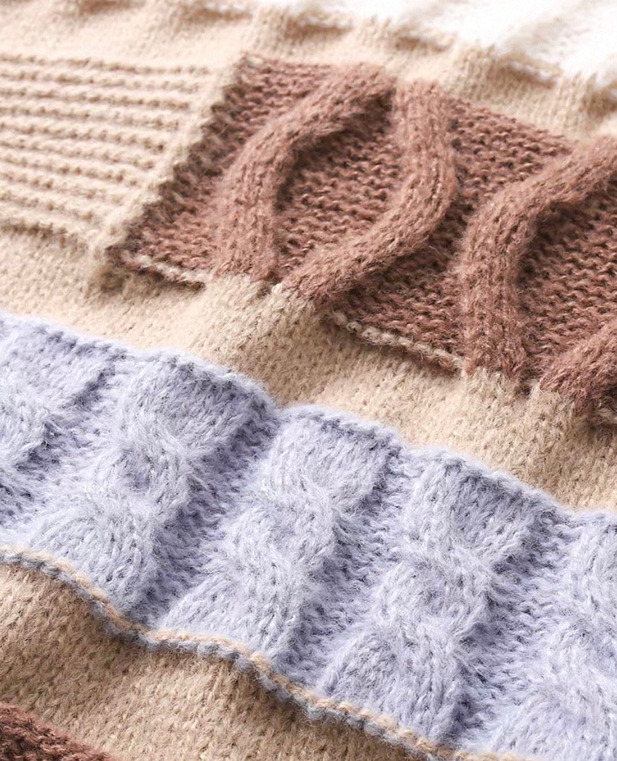 Patchwork Cable Knit Sweater