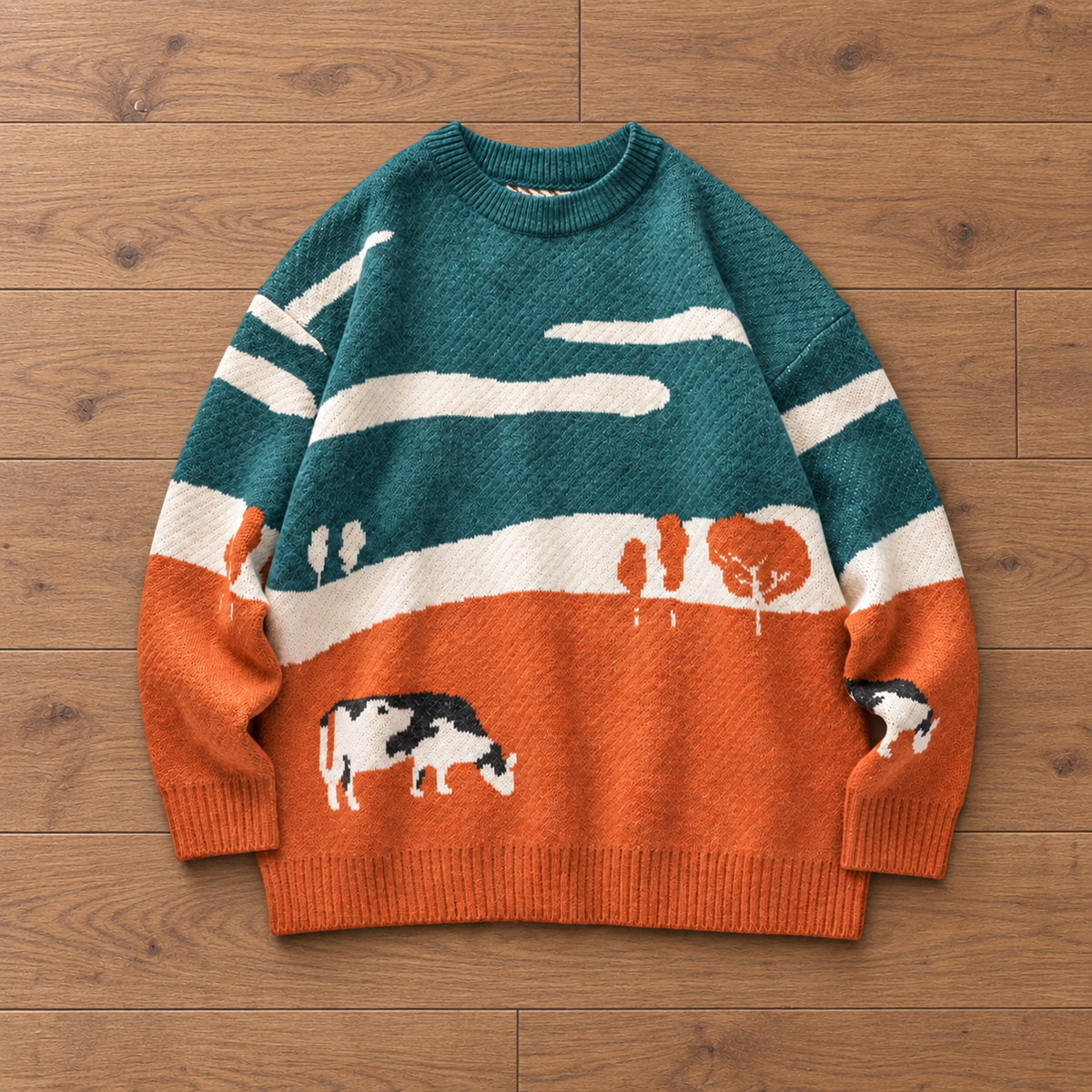 Pasture Cow Graphic Knit Sweater