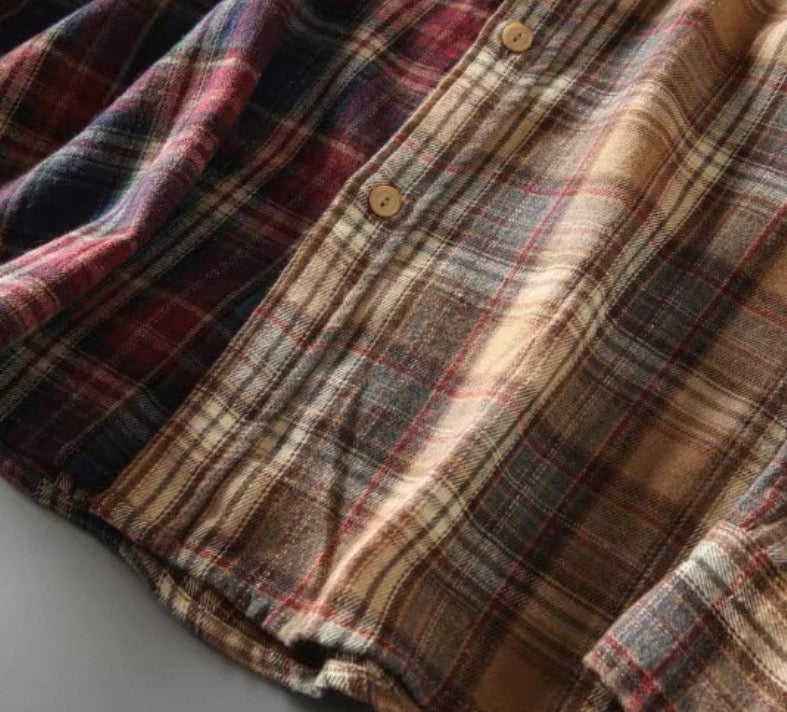 Patchwork Plaid Workwear Shirt Jacket