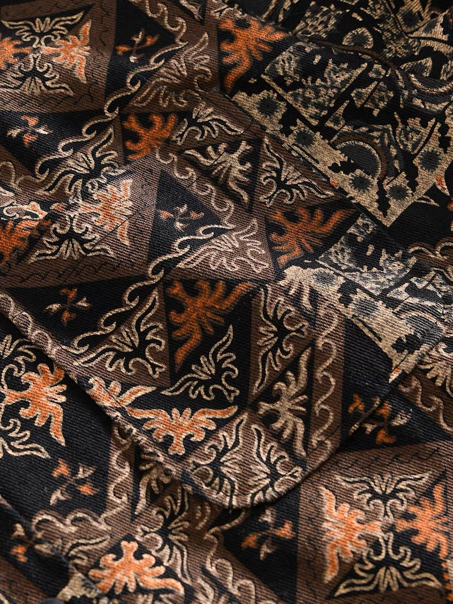 Sable Folk Print Patchwork Shirt