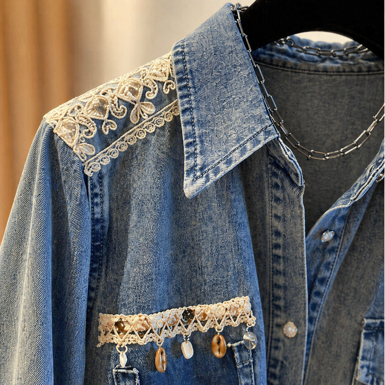 Willow Reworked Lace Denim Shirt
