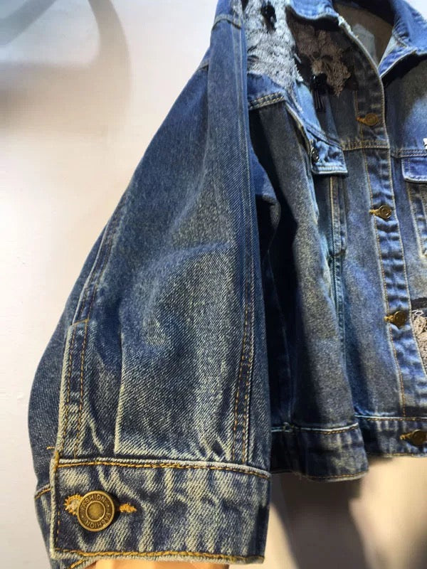 Midnight Lace Reworked Denim Jacket (E)