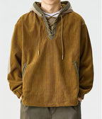 Colorblock Lace-Up Corduroy Hoodie