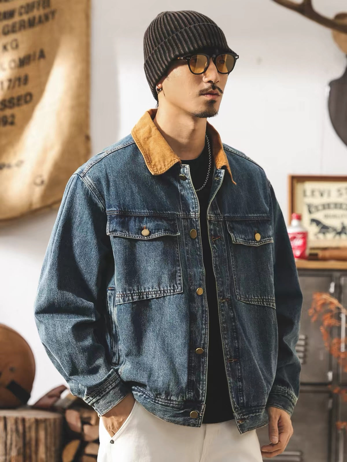 Calder Contrast-Collar Denim Workwear Jacket