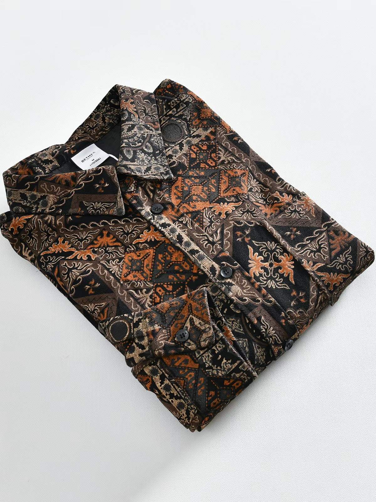 Sable Folk Print Patchwork Shirt