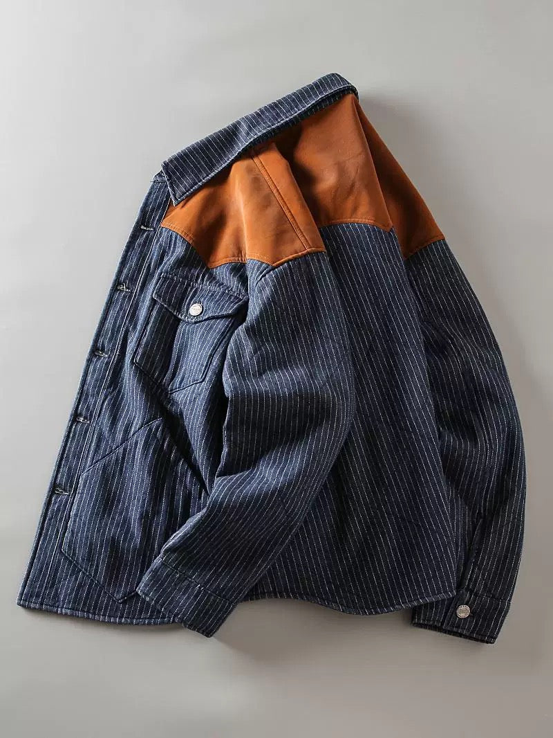 Pinstripe Retro Workwear Padded Jacket