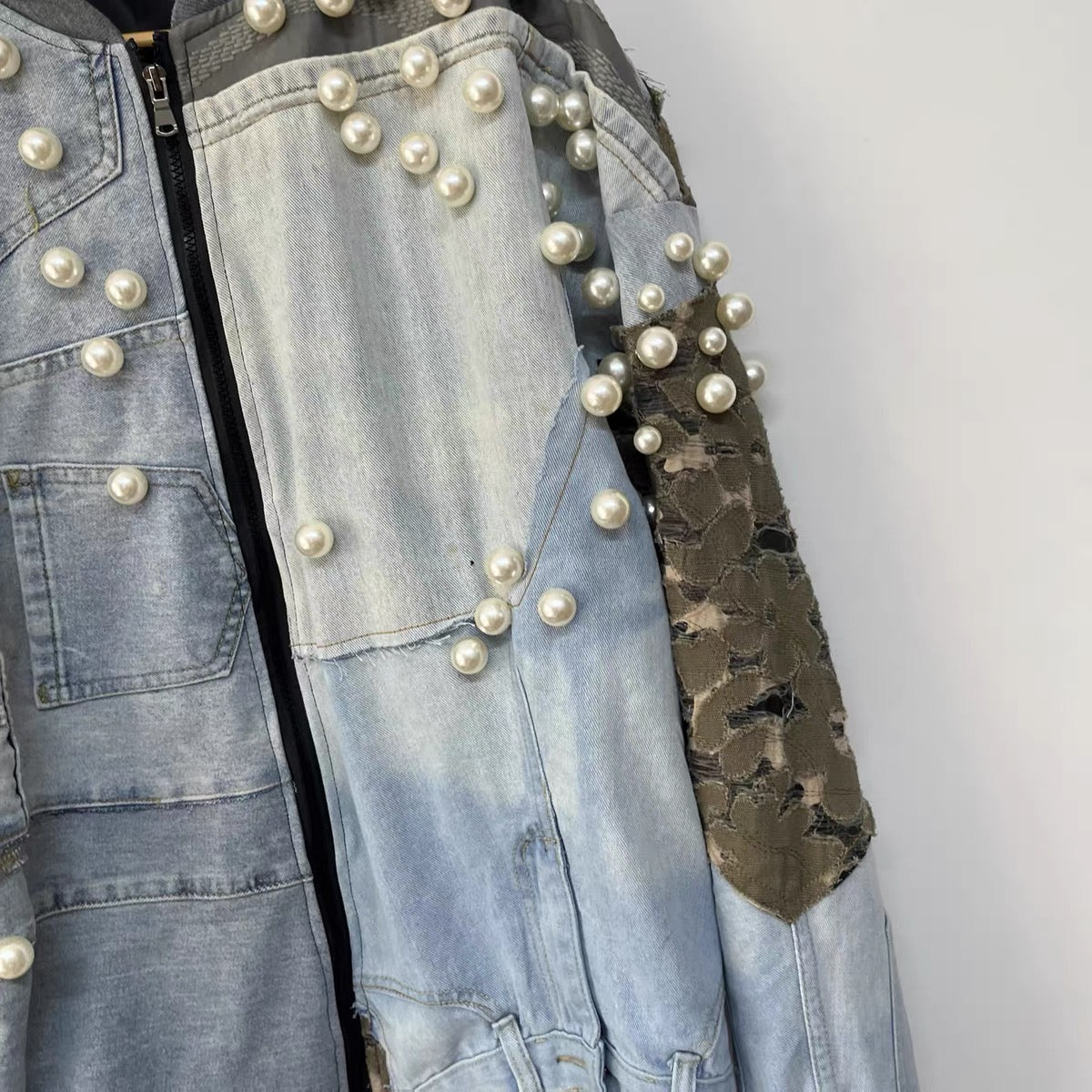 Pearl Patchwork Denim Bomber - One of a Kind