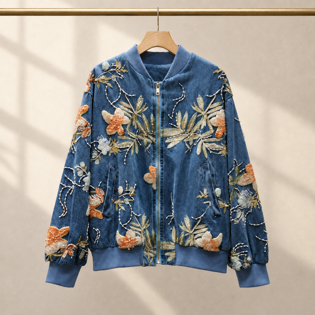 Meadow Bloom Embroidered Bomber Jacket