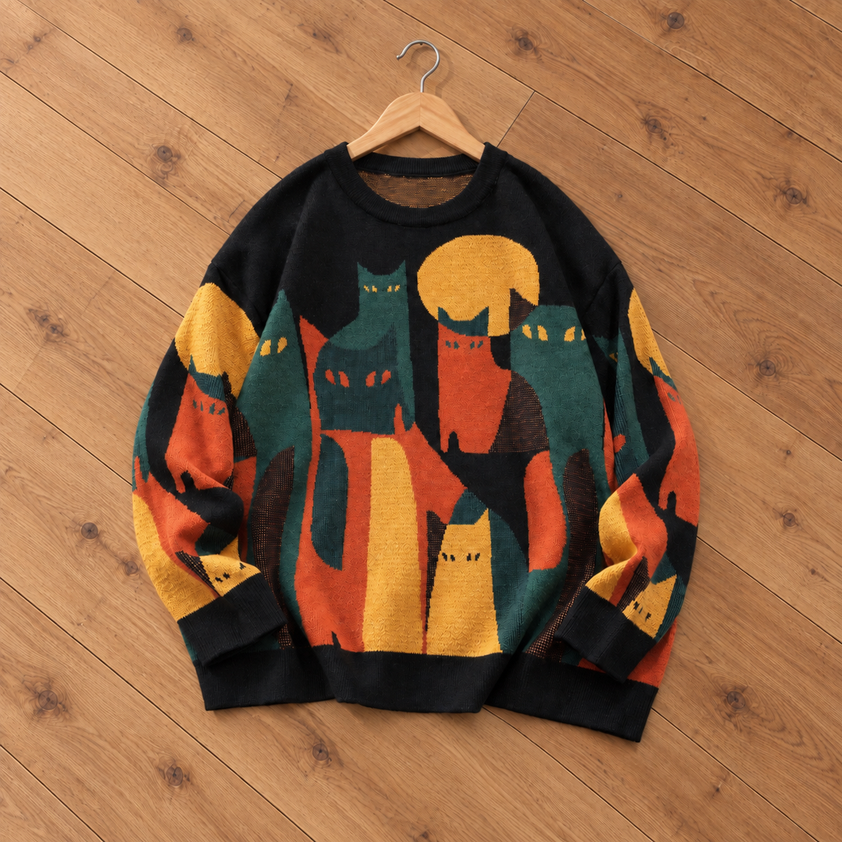 Retro Cat Graphic Knit Sweater