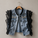 Lace Ruffle Reworked Denim Vest