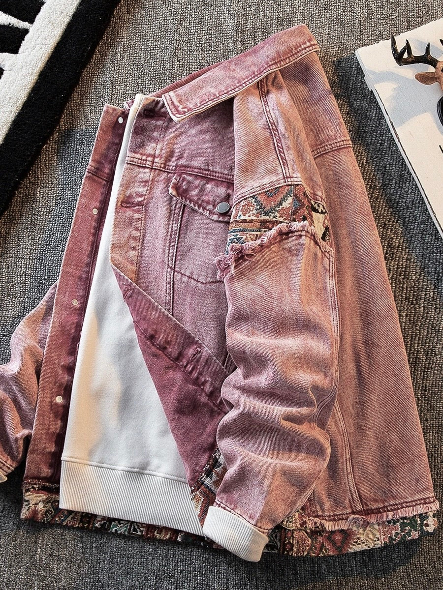 Red Patchwork Denim Jacket A15
