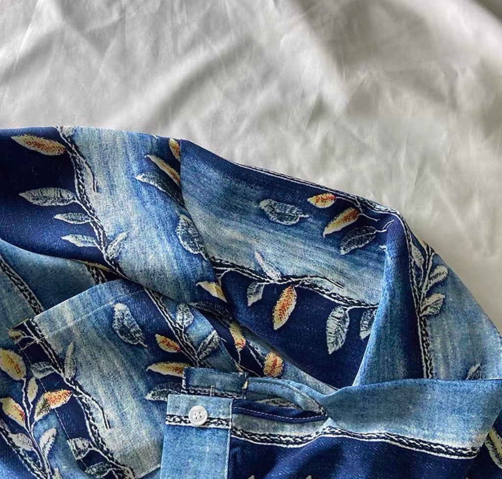 Indigo Vine Oversized Shirt Jacket