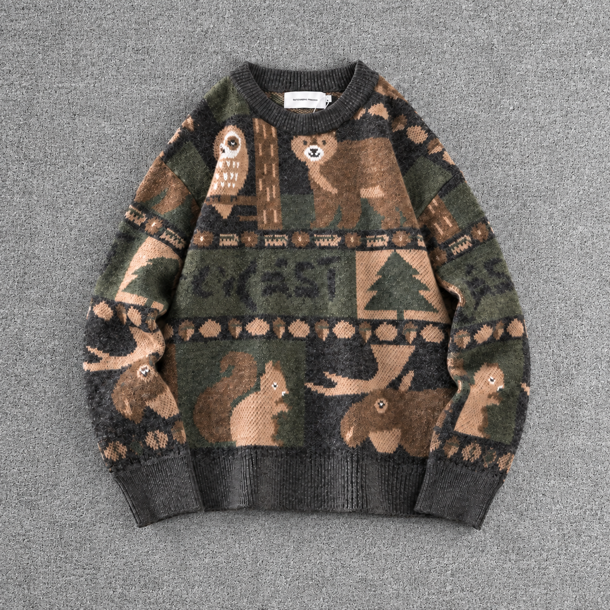 Woodland Animal Patchwork Knit Sweater