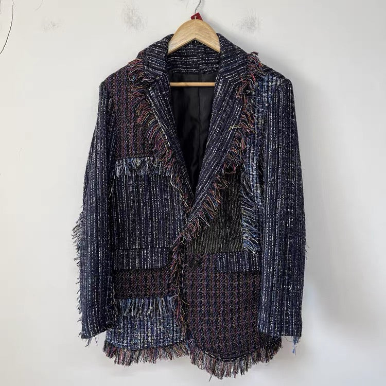 Indigo Mosaic Fringe Blazer
