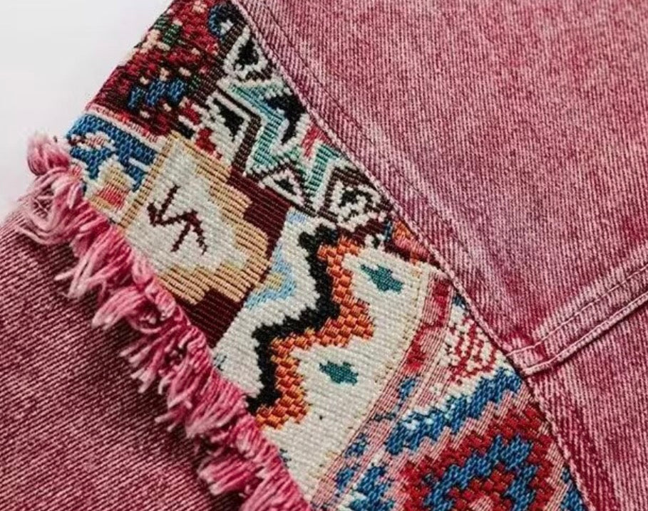 Red Patchwork Denim Jacket A15