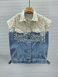 Reworked Pearl Beaded Denim Vest