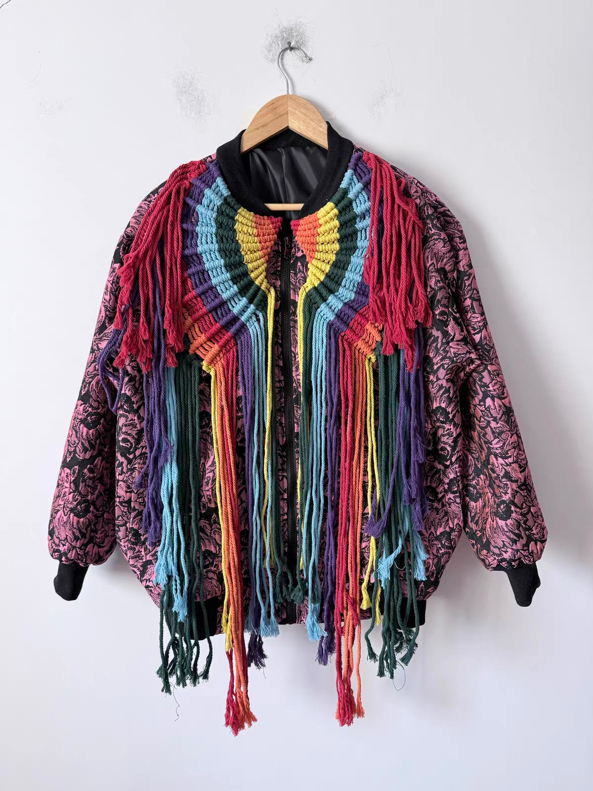 Handmade Crochet Fringe Bomber Jacket
