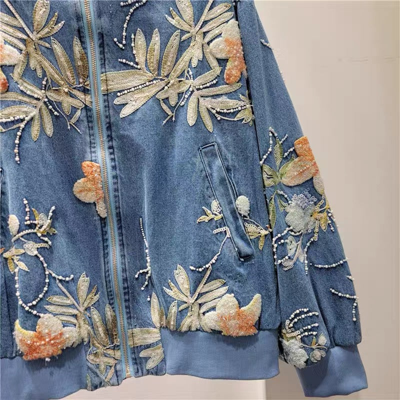 Meadow Bloom Embroidered Bomber Jacket
