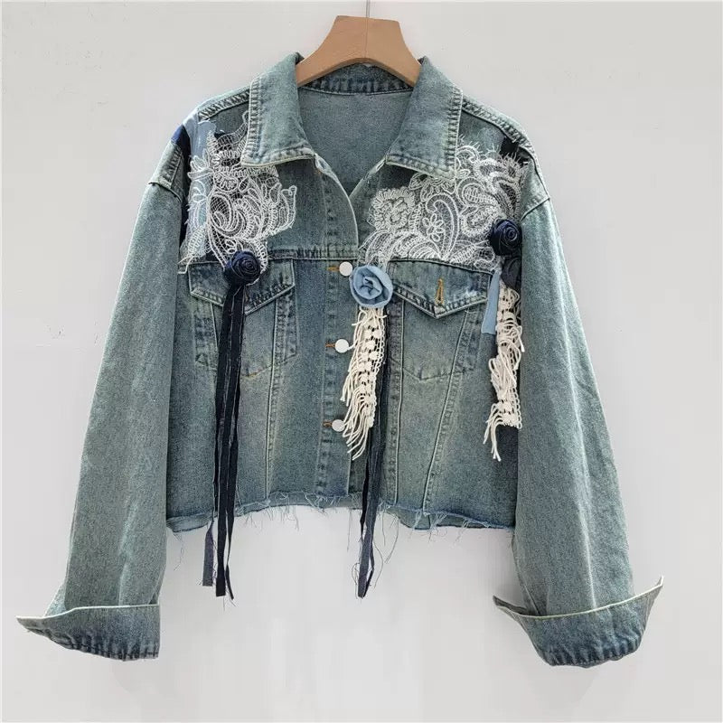 Lace Appliqué Cropped Jacket