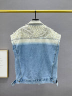 Reworked Pearl Beaded Denim Vest