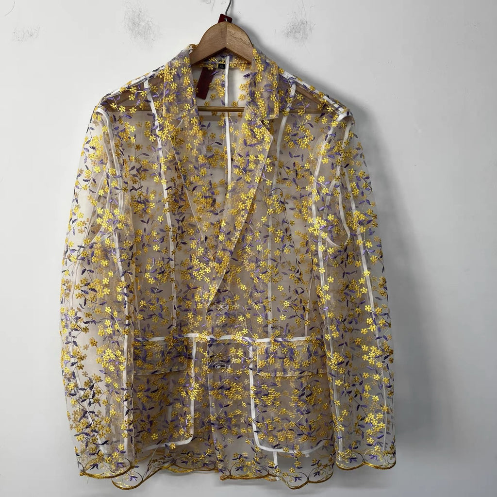 Golden Bloom Organza Blazer