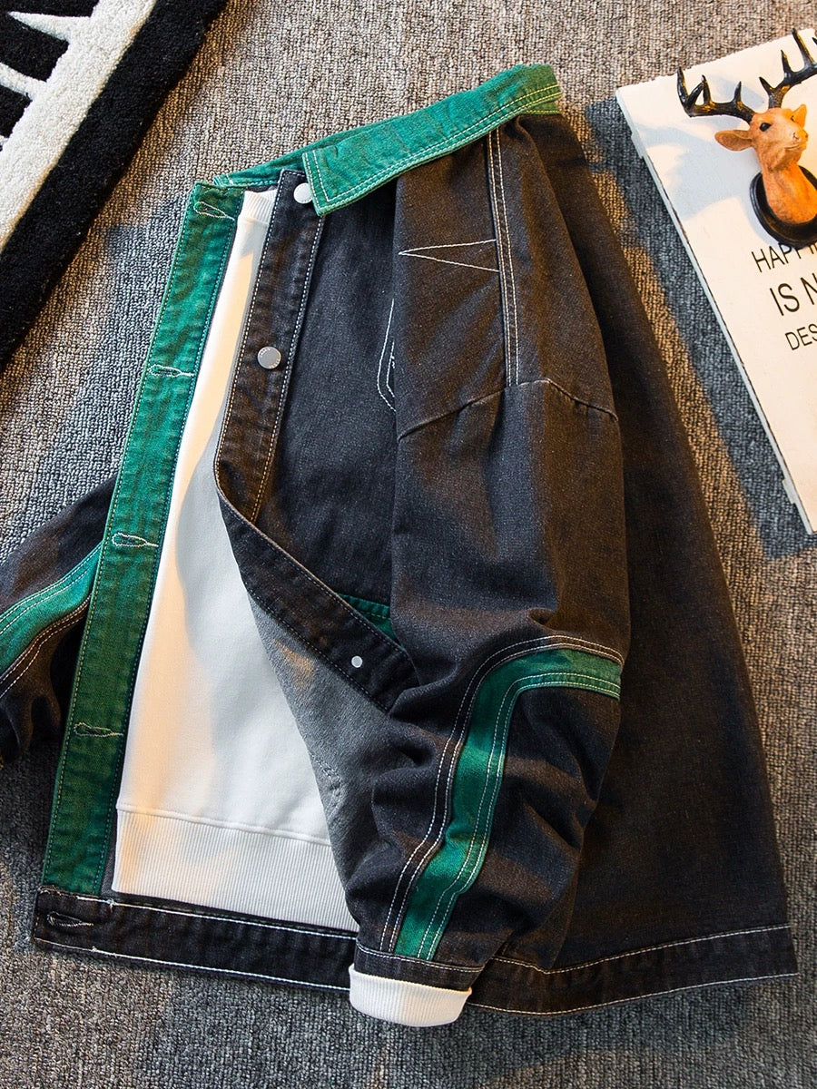 Color Block Patchwork Denim Jacket A16