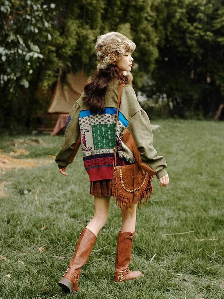 Patchwork Bomber Jacke