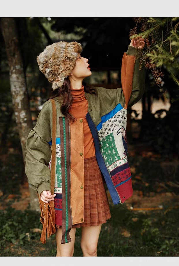 Patchwork Bomber Jacke