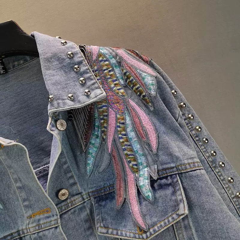 Artistic Feather Jean Jacket