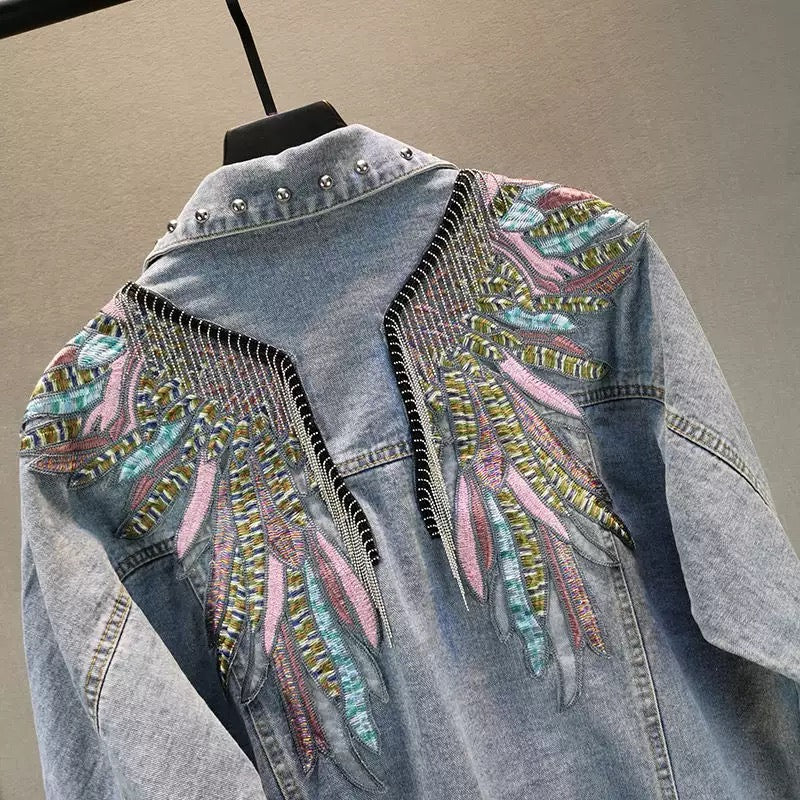 Artistic Feather Jean Jacket