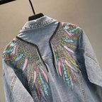 Artistic Feather Jean Jacket