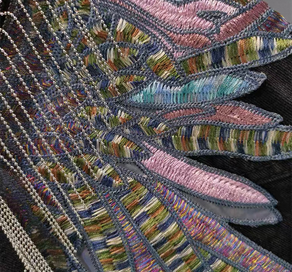 Artistic Feather Jean Jacket