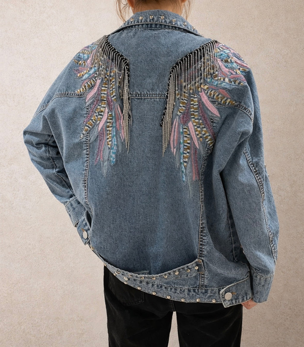 Artistic Feather Jean Jacket