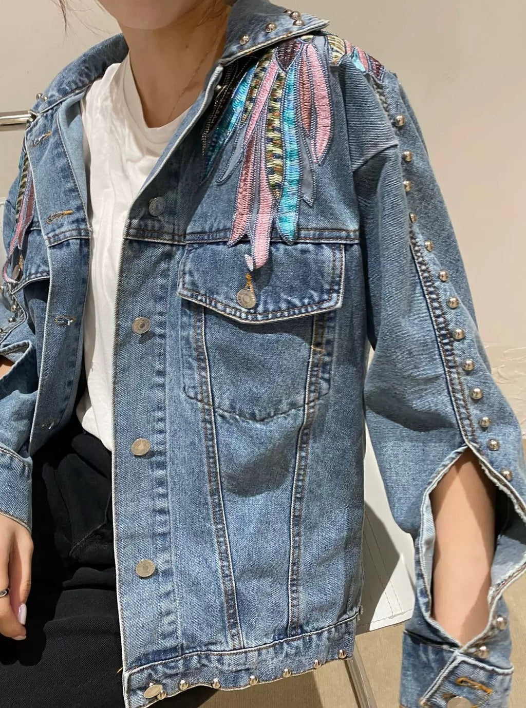 Artistic Feather Jean Jacket