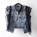 Lace Ruffle Denim Vest