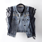 Lace Ruffle Denim Vest