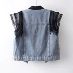 Lace Ruffle Denim Vest