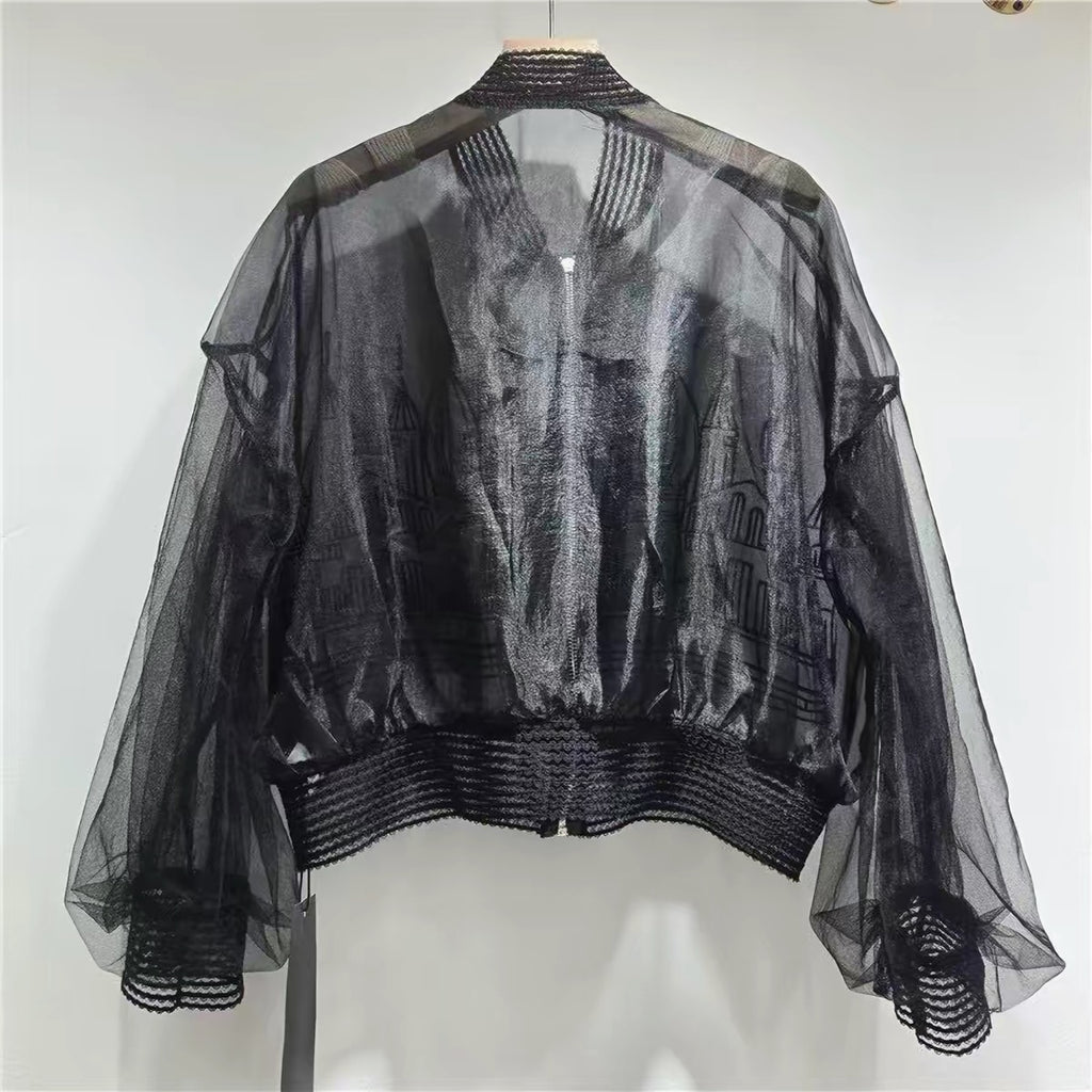 Noir Cathedral Sheer Bomber Jacket